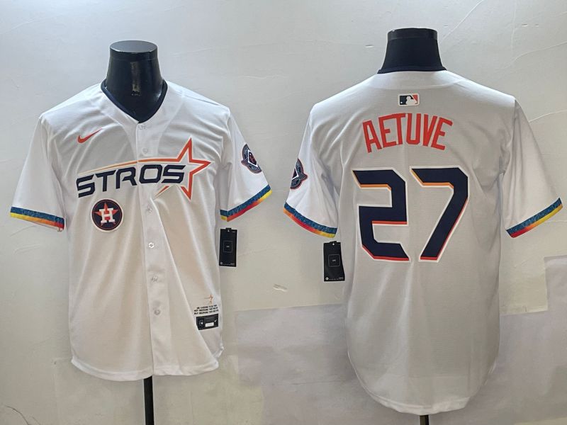 Men Houston Astros #27 Aetuve White Fourth generation Joint Name 2025 Nike MLB Jersey style 0415